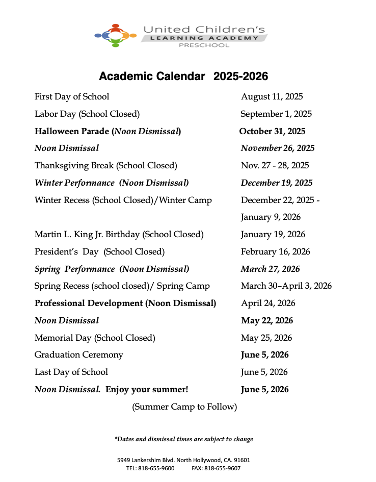 Academic Calendar 2025–2026