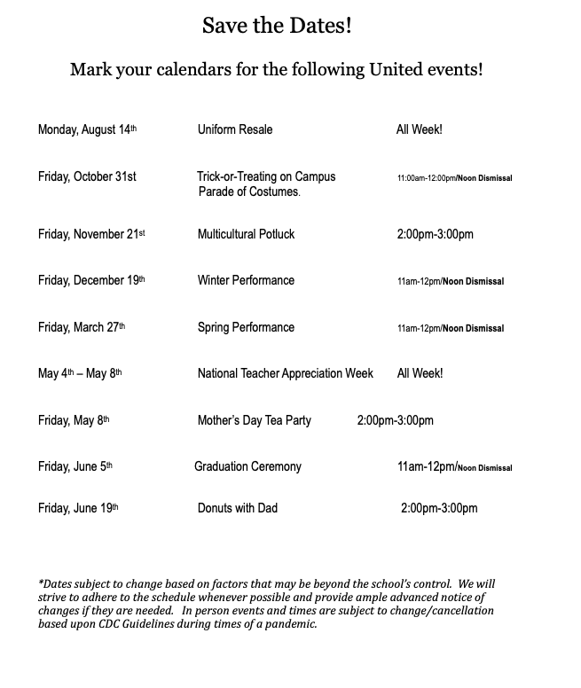 Save the Dates 2025–2026